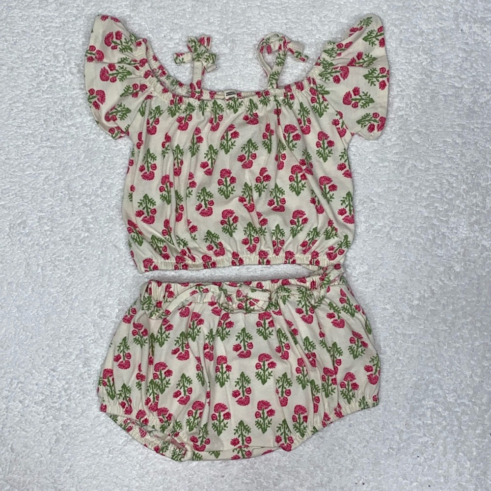 Jessica Simpson open shoulder bloomer summer set 6/9m